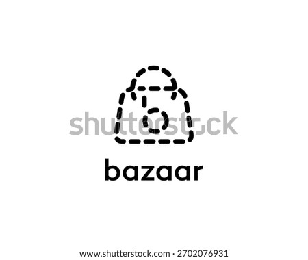 Minimalist dashed line shopping bag icon with bazaar text, representing modern retail, e-commerce, or an online marketplace. Ideal for branding, apps, and digital platforms.