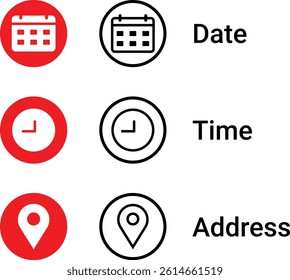Minimalist Date, time, location address icon set vector illustration