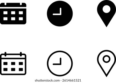 Minimalist Date, time, location address icon set vector illustration