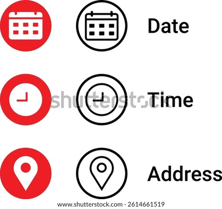 Minimalist Date, time, location address icon set vector illustration