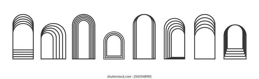 Minimalist decorative aesthetic arch frame, vector linear design elements in art deco style. Linear geometric shapes.