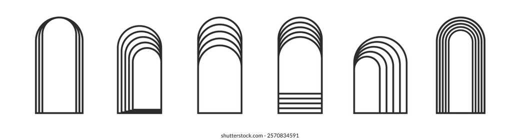 Minimalist decorative aesthetic arch frame, vector linear design elements in art deco style. Linear geometric shapes.
