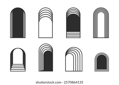 Minimalist decorative aesthetic arch frame, vector linear design elements in art deco style. Linear geometric shapes.