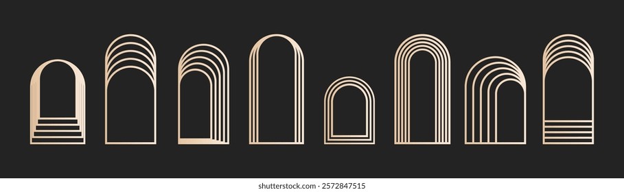 Minimalist decorative aesthetic arch frame, vector linear design elements in art deco style. Linear geometric shapes.