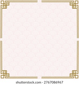 Minimalist decorative background featuring an elegant Asian-inspired border with geometric corner elements and a soft repeating wave pattern. Ideal for invitations, certificates, greeting cards, branding, and luxury design projects.
