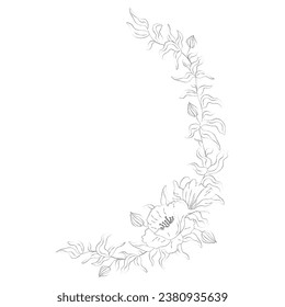 minimalist decorative composition of leaves and flowers side pattern line hand drawn vector