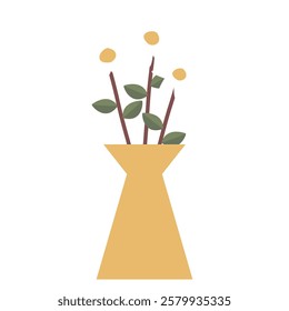 Minimalist Decorative Flower Vase with Stems and Leaves Illustration