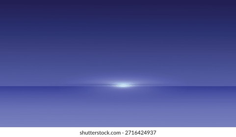 A minimalist deep blue gradient horizon with a thin, bright white light line dividing the sky and the subtle ground planes, creating a serene and modern abstract background for digital use