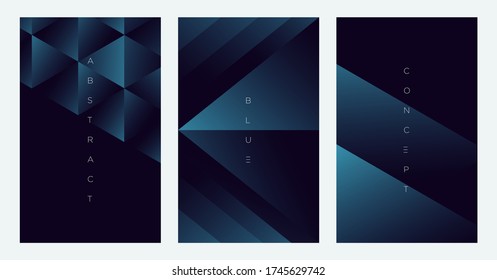 Minimalist deep blue premium abstract background set with luxury geometric dark shapes. Exclusive wallpaper design for poster, brochure, presentation, website etc. - Vector EPS