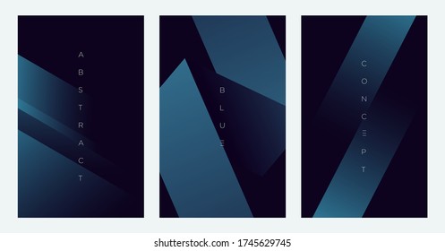 Minimalist deep blue premium abstract background set with luxury geometric dark shapes. Exclusive wallpaper design for poster, brochure, presentation, website etc. - Vector EPS