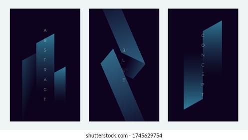 Minimalist deep blue premium abstract background set with luxury geometric dark shapes. Exclusive wallpaper design for poster, brochure, presentation, website etc. - Vector EPS