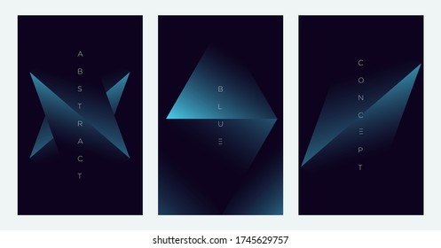 Minimalist deep blue premium abstract background set with luxury geometric dark shapes. Exclusive wallpaper design for poster, brochure, presentation, website etc. - Vector EPS