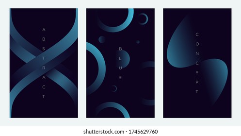 Minimalist deep blue premium abstract background set with luxury geometric dark shapes. Exclusive wallpaper design for poster, brochure, presentation, website etc. - Vector EPS