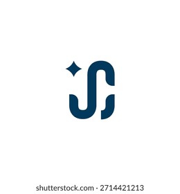 Minimalist deep blue vector logo featuring intertwined stylized letters j and c with a sparkle star