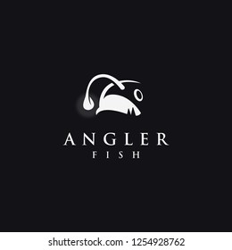 Minimalist deep sea angler fish logo icon vector template on black background