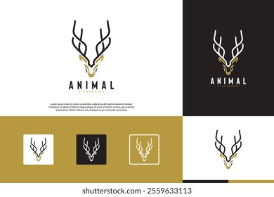 minimalist deer antlers, with outline style, modern abstract, vector graphic design.