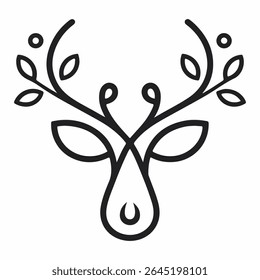 Minimalist Deer Head Illustration with Antlers Adorned by Foliage A Stylish and Nature Inspired Design Ideal for Branding and Decor