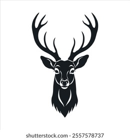Minimalist Deer Head Silhouette Black and White Illustration