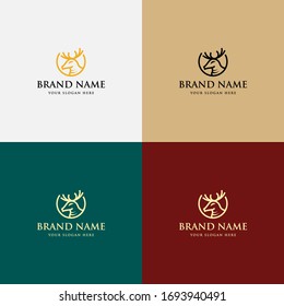 Minimalist Deer hunter logo type, template, and vector. Line art logo design for hunting. Creative minimalist elegant modern logo. deer logo design inspiration. Deer icon. deer head.