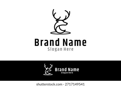 vetor de design de logotipo de veado minimalista com estilo de linha em cor preta