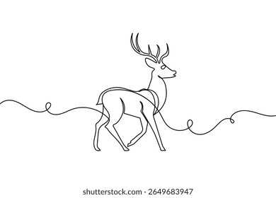 Minimalist deer one line drawing in modern simple outline vector art illustration