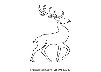 Minimalist deer one line drawing in modern simple outline vector art illustration
