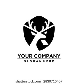 Minimalist deer silhouette inside shield shaped logo design
