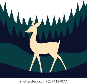 Minimalist deer silhouette set against a serene gradient forest landscape, perfect for nature-inspired digital art and decor.