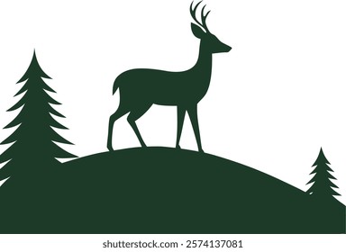 Minimalist deer silhouette set against a serene gradient forest landscape, perfect for nature-inspired digital art and decor.