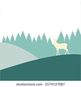 Minimalist deer silhouette set against a serene gradient forest landscape, perfect for nature-inspired digital art and decor.