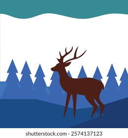 Minimalist deer silhouette set against a serene gradient forest landscape, perfect for nature-inspired digital art and decor.