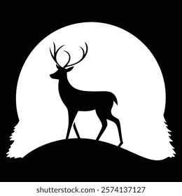 Minimalist deer silhouette set against a serene gradient forest landscape, perfect for nature-inspired digital art and decor.