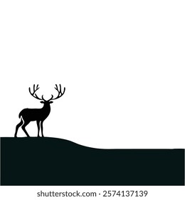 Minimalist deer silhouette set against a serene gradient forest landscape, perfect for nature-inspired digital art and decor.