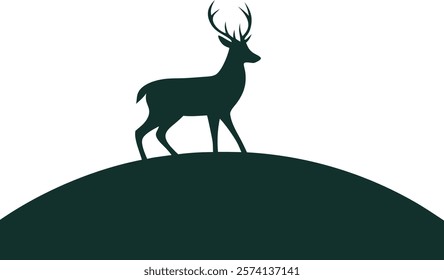 Minimalist deer silhouette set against a serene gradient forest landscape, perfect for nature-inspired digital art and decor.