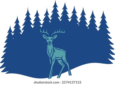 Minimalist deer silhouette set against a serene gradient forest landscape, perfect for nature-inspired digital art and decor.