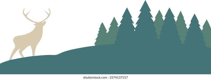 Minimalist deer silhouette set against a serene gradient forest landscape, perfect for nature-inspired digital art and decor.