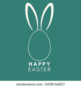 Minimalist deign Happy Easter banner, greeting card, poster, holiday cover, social media post with bunny ear and Easter egg.