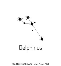 Minimalist Delphinus constellation illustration in black and white. Perfect for astronomy, zodiac, and space-themed designs. Ideal for prints, posters, tattoos, and educational materials.