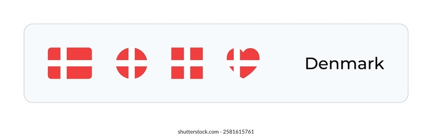 Minimalist Denmark Flag Icons. Rectangular, Square, Circular, Heart Designs for UI-UX, Web and Print