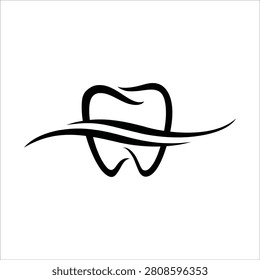 Minimalist dental logo vector featuring a clean tooth icon with smooth modern lines, symbolizing oral health, professional dentistry, and trusted dental care, isolated on white background.