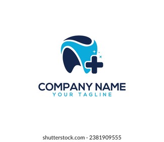 Minimalist Dentist And Dent Health Vector Logo With Medical Plus. Dental Clinic And Dental Care Logo Design Concept.
