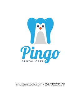 Diseño minimalista del logotipo del dentista con los dientes y el concepto lindo de la combinación del pingüino. 