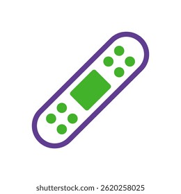 Minimalist depiction of a band-aid in contrasting purple and green hues