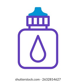Representação minimalista de uma garrafa contendo remédio líquido usado para alívio médico