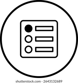 Representação minimalista do ícone da lista de verificação dentro de um círculo, enfatizando a interface digital