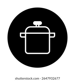 Minimalist depiction of a cooking pot emblem inside a circular black backdrop kitchen culinary