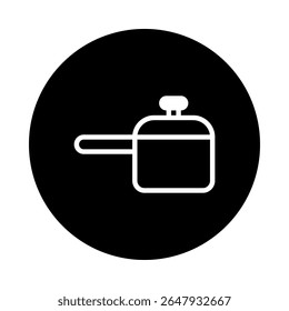 Representação minimalista de panela de cozinha em um fundo preto, ícone de cozinha para sites e menus que representam equipamentos de cozinha