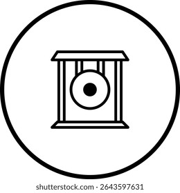 Minimalist depiction of a gong within a circle, evoking tranquility and serenity