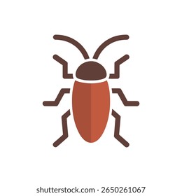 A minimalist depiction presents a cartoon cockroach with distinct brown and orange body parts. It stands centrally against a transparent backdrop, accentuating its quirky antenna detail.
