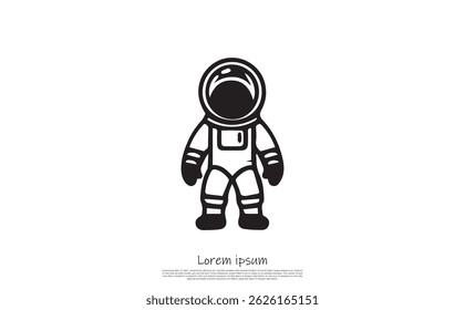 Minimalist depiction of a standing spaceman figure on a transparent backdrop, embodying futuristic exploration in a simple design.